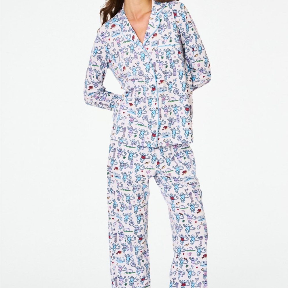 Roller Rabbit Chicago Monkey Long Sleeve Polo Pajamas